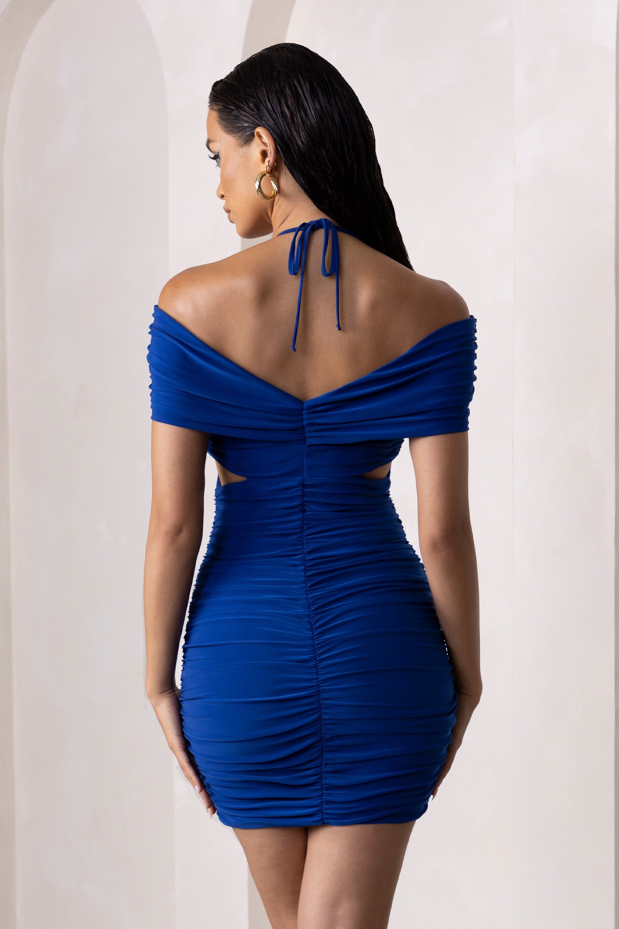 Catch Me | Royal Blue Bardot Ruched Mini Dress sold by Club L London product image thumbnail 2