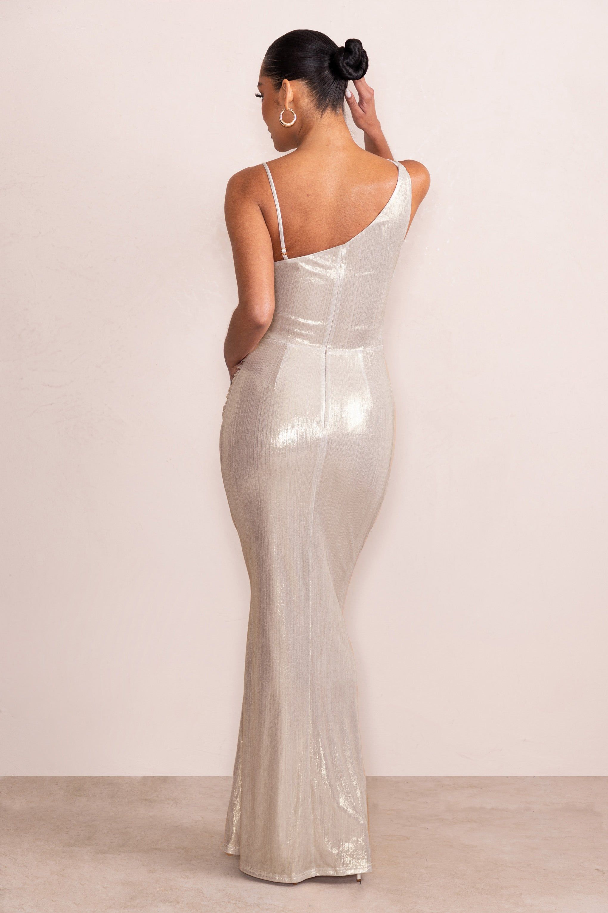 Galaxy Shimmer | Gold Maternity Cowl Neck Maxi Dress sold by Club L London product image thumbnail 2