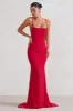 Adele | Red Ruched Fishtail Cami Maxi Dress sold by Club L London