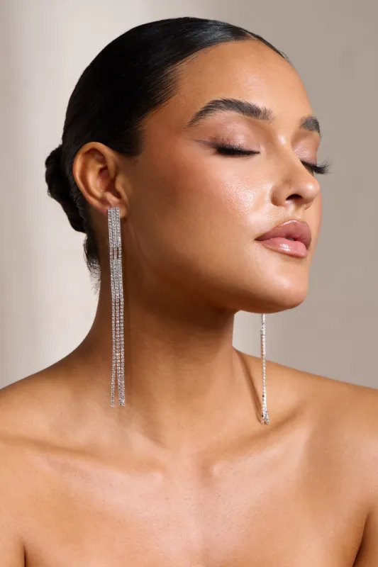 Maude | Silver Diamante Drop Earrings sold by Club L London