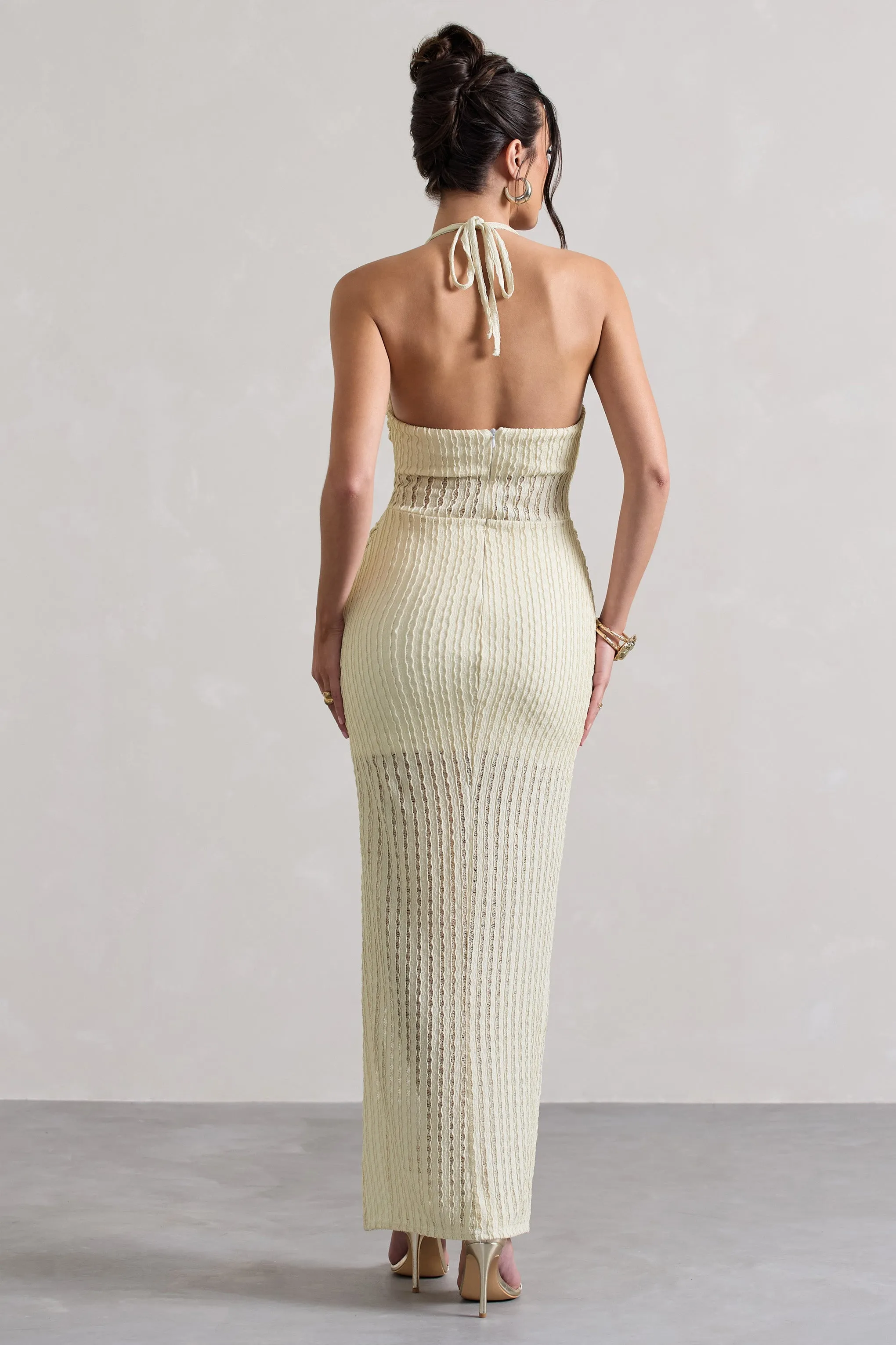 Amalfi | Ecru Textured Sheer Halter-Neck Maxi Dress sold by Club L London product image thumbnail 2