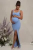 Avril | Powder Blue Square Neck Maternity Maxi Dress with Split sold by Club L London