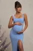 Avril | Powder Blue Square Neck Maternity Maxi Dress with Split sold by Club L London