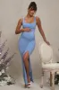 Avril | Powder Blue Square Neck Maternity Maxi Dress with Split sold by Club L London