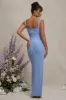 Avril | Powder Blue Square Neck Maternity Maxi Dress with Split sold by Club L London