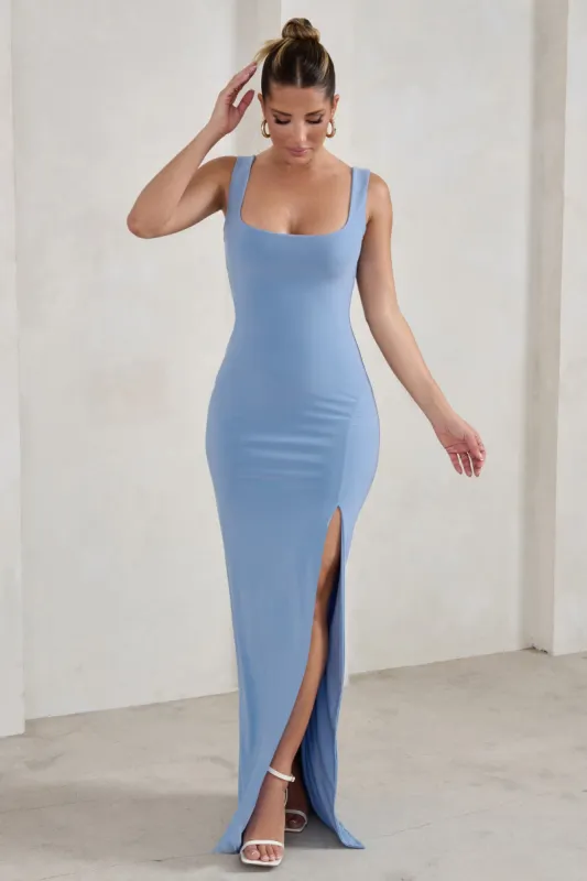 Madeline | Baby Blue Sleeveless Thigh Split Maxi Dress sold by Club L London