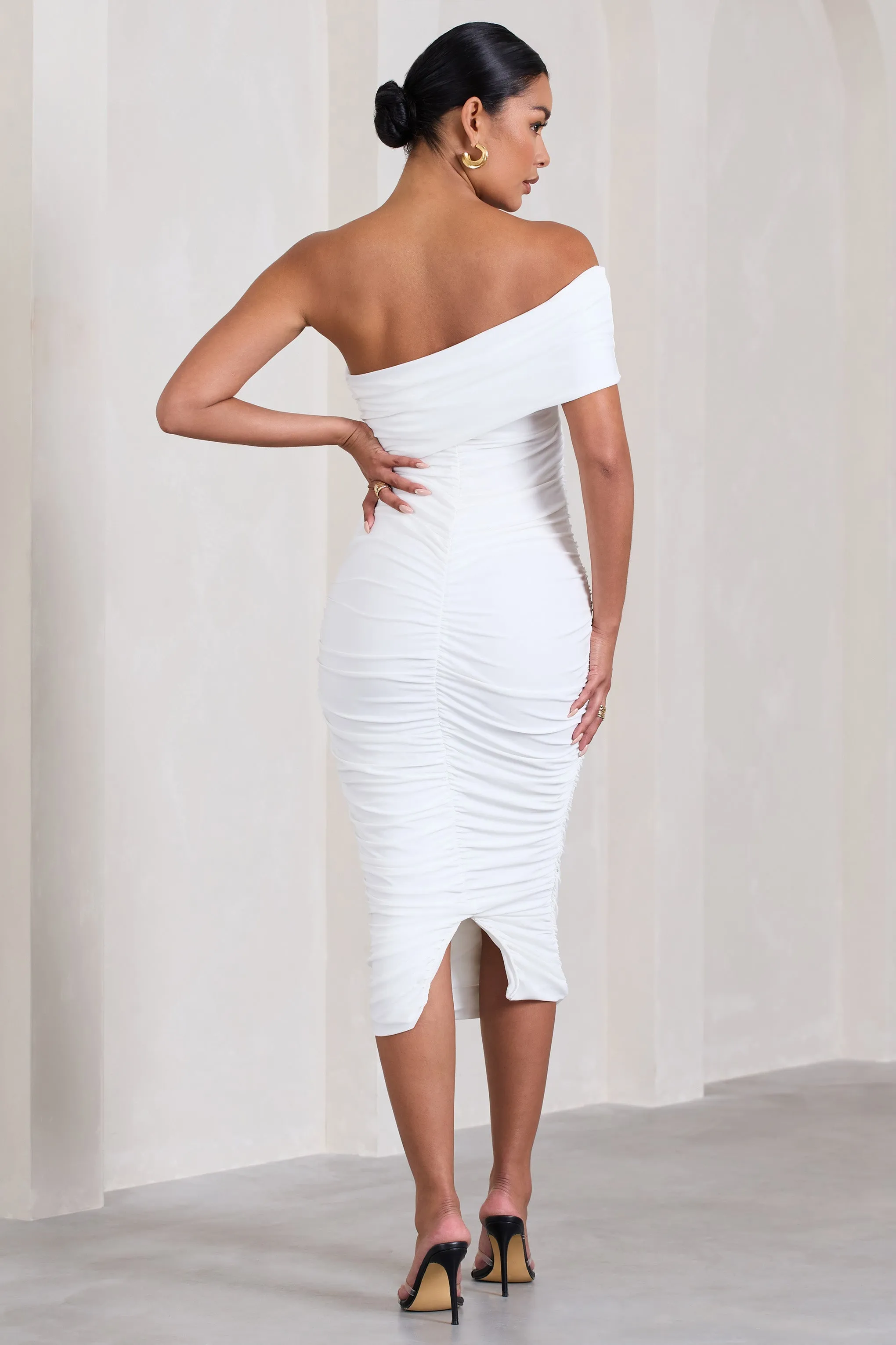 Remember Me | White Maternity One Shoulder Midi Dress sold by Club L London product image thumbnail 2