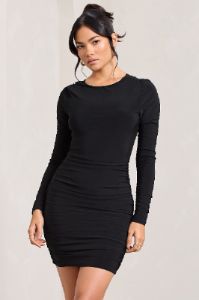 Our Star | Black Cowl-Neck Long-Sleeved Bodycon Mini Dress sold by Club L London