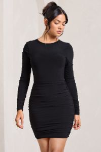 Our Star | Black Cowl-Neck Long-Sleeved Bodycon Mini Dress sold by Club L London
