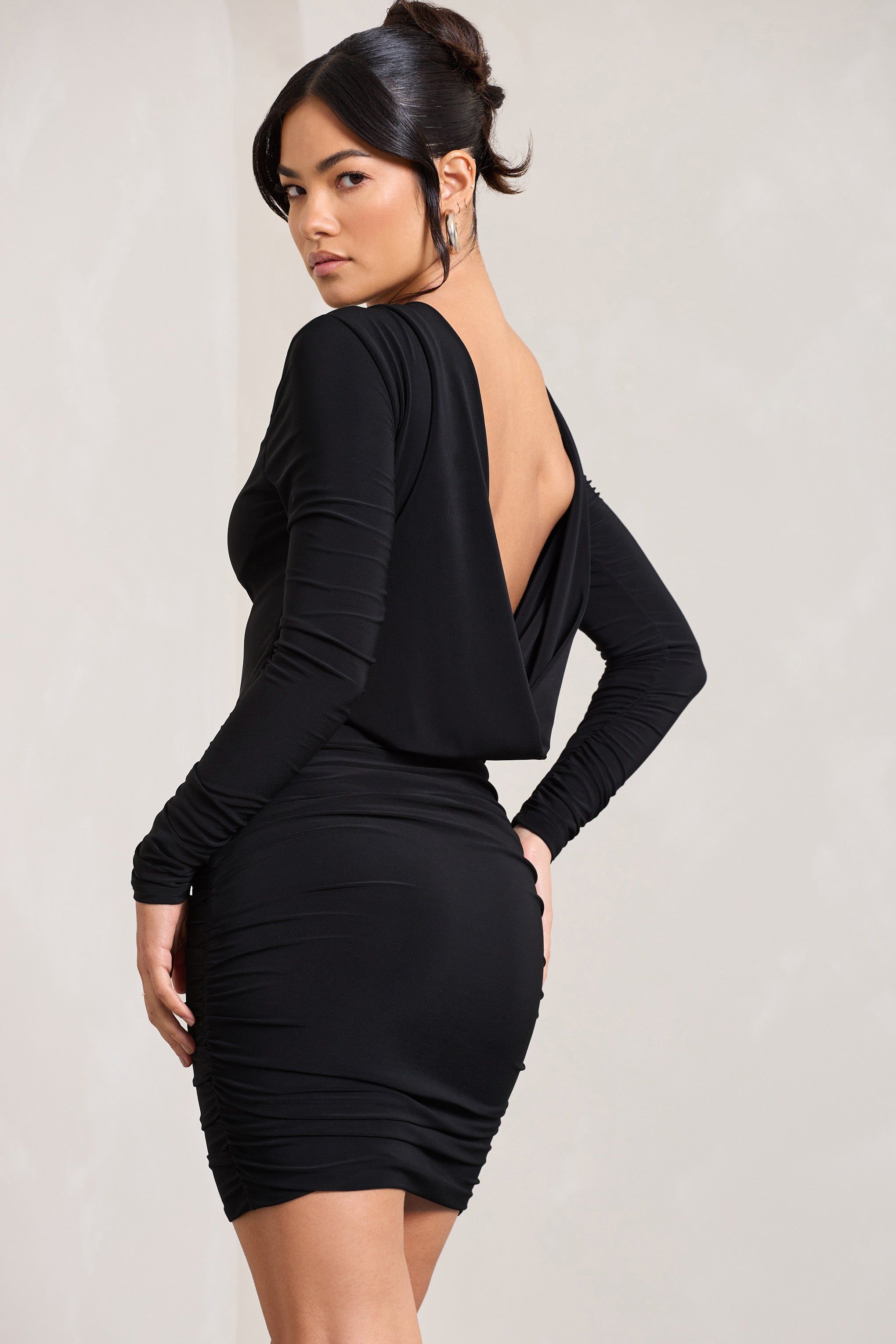 Our Star | Black Cowl-Neck Long-Sleeved Bodycon Mini Dress sold by Club L London product image thumbnail 3