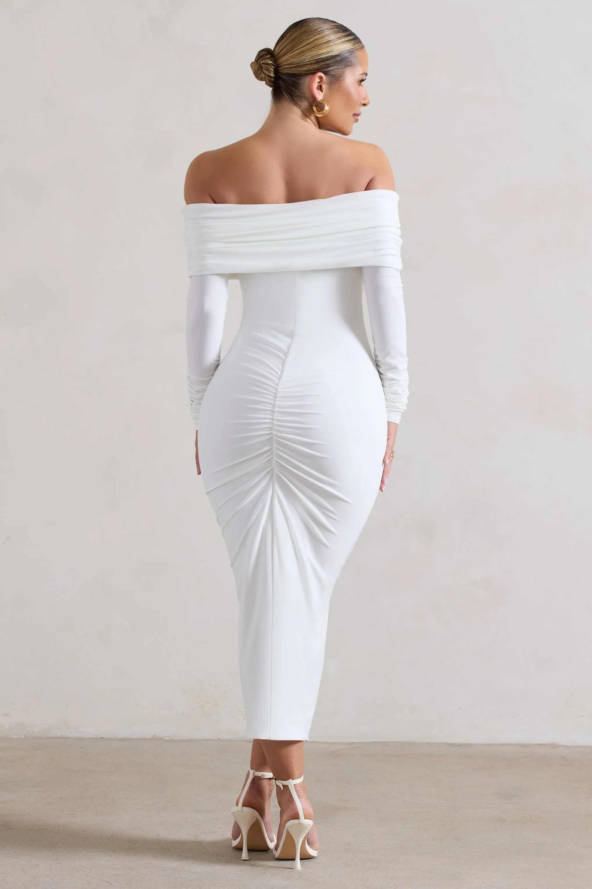 Marcella | White Bodycon Bardot Midi Dress sold by Club L London product image thumbnail 2