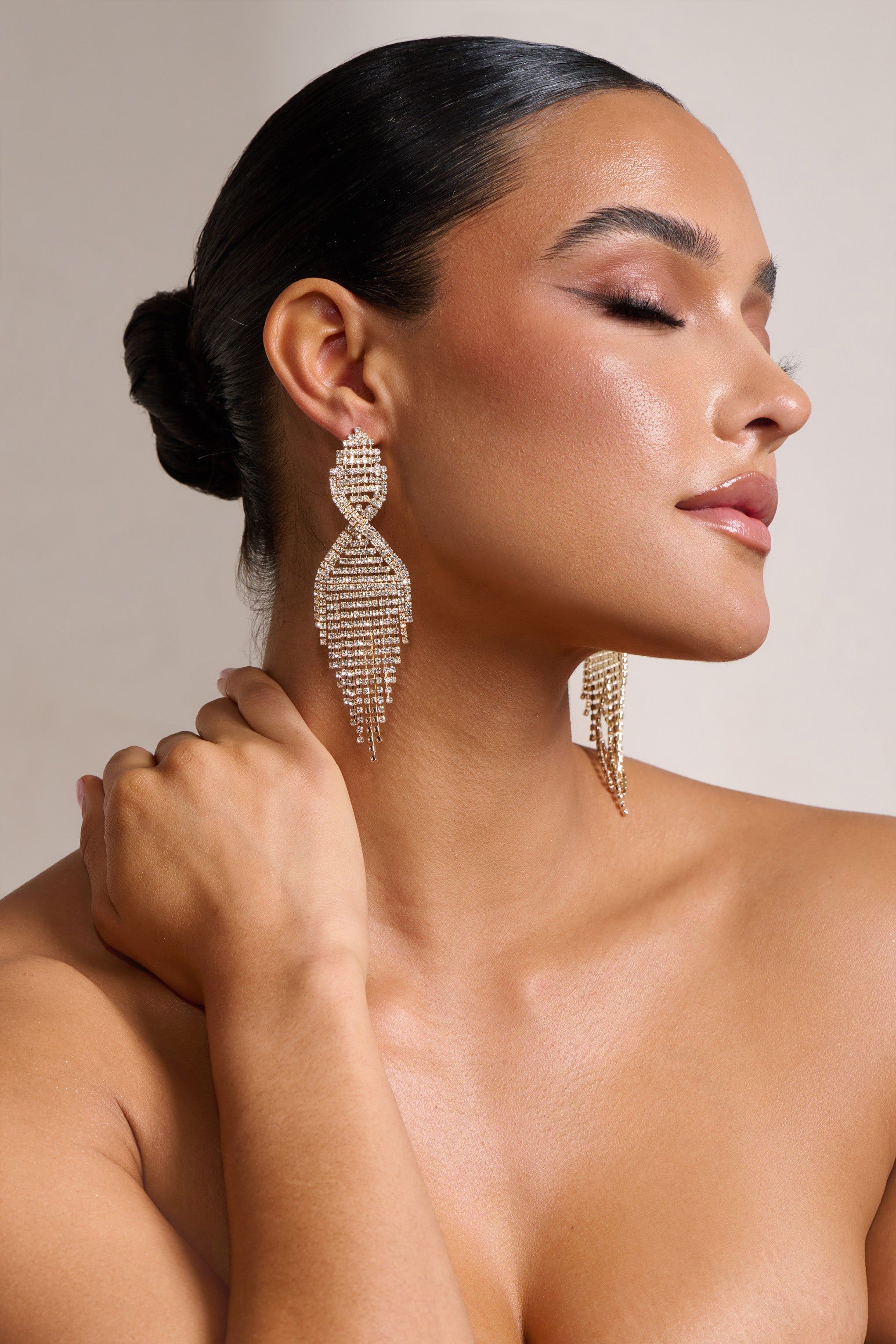 Mally | Gold Diamante Teardrop Earring sold by Club L London product image thumbnail 3