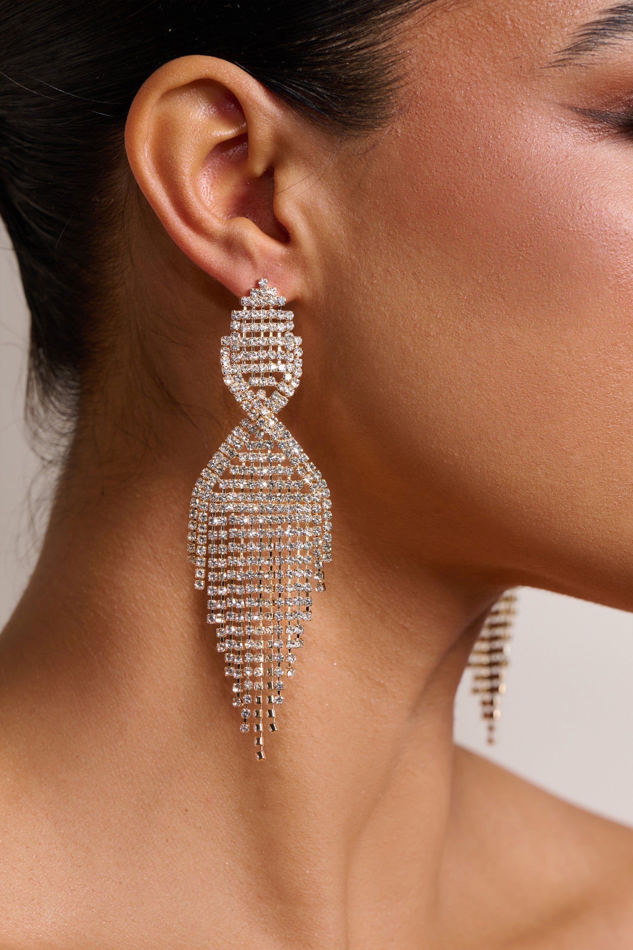 Mally | Gold Diamante Teardrop Earring sold by Club L London product image thumbnail 2