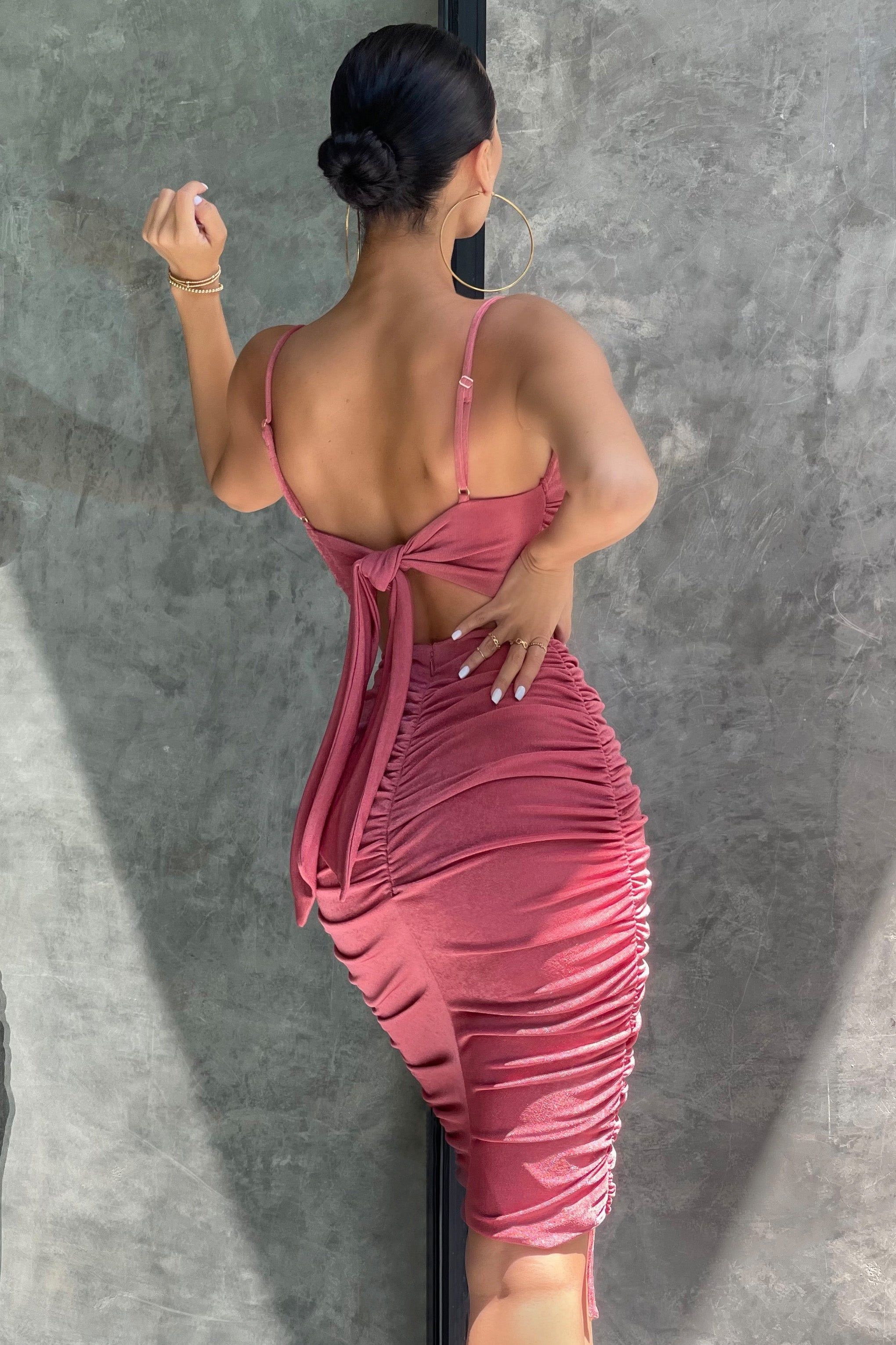 Truth | Rose Ruched Bodycon Midi Skirt With Tie Detail sold by Club L London product image thumbnail 2