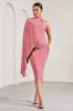 New Chapter | Blush Pink Asymmetric Maternity Midi Dress With Cape sold by Club L London