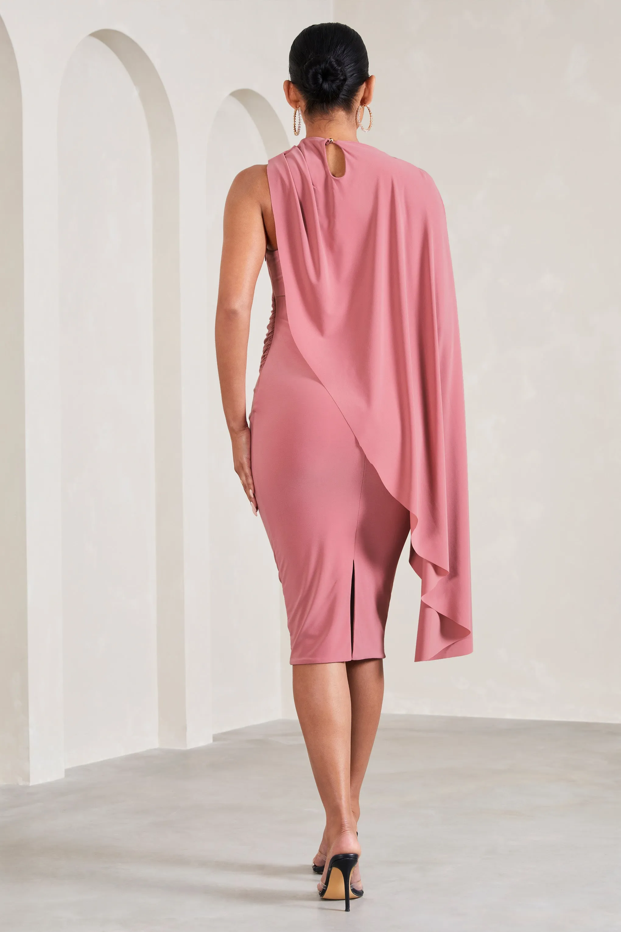 New Chapter | Blush Pink Asymmetric Maternity Midi Dress With Cape sold by Club L London product image thumbnail 2