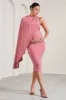 New Chapter | Blush Pink Asymmetric Maternity Midi Dress With Cape sold by Club L London
