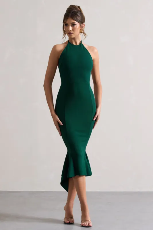 Maluma | Bottle Green Halter-neck midi dress sold by Club L London