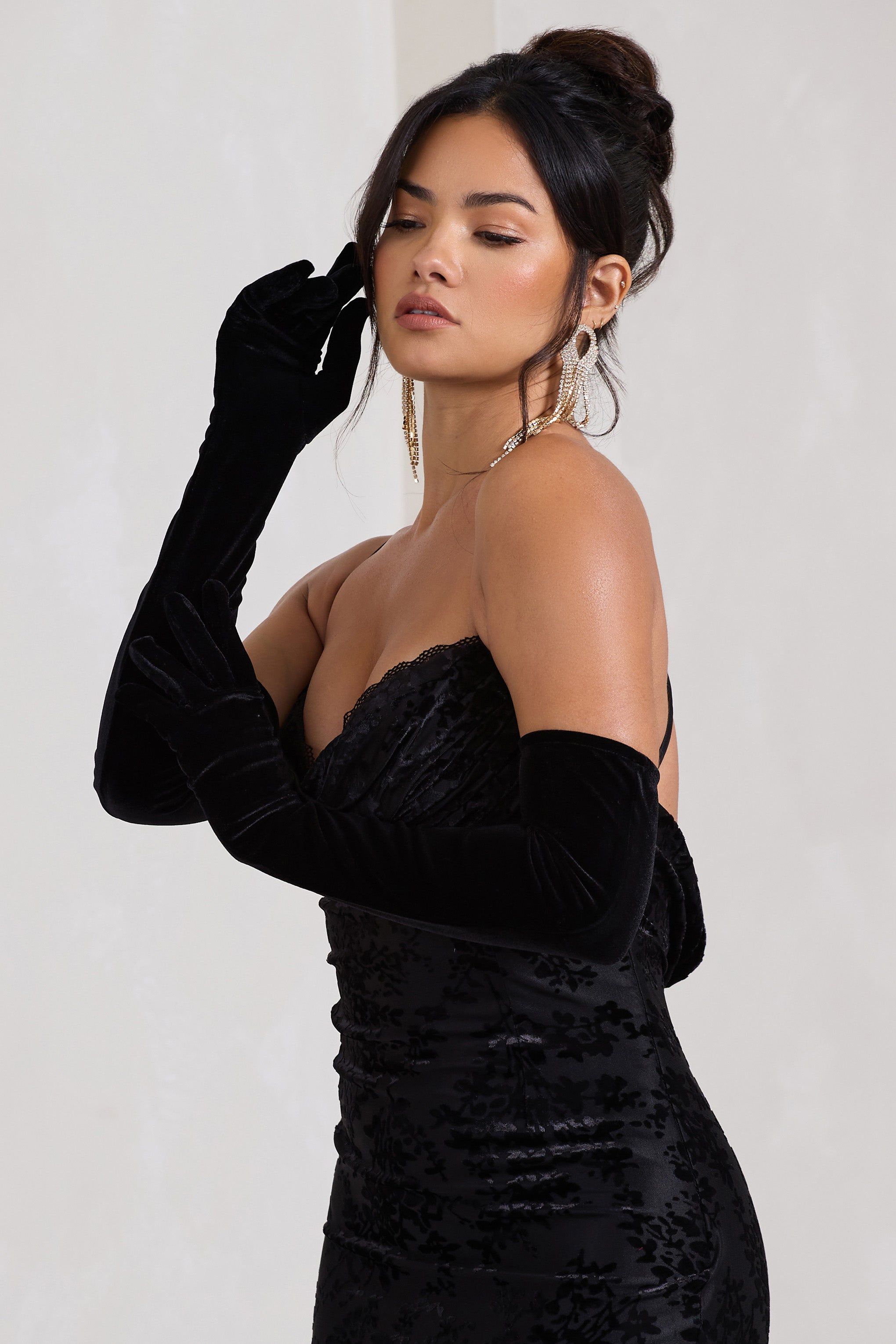Hot Hands | Black Long Velvet Gloves sold by Club L London product image thumbnail 2