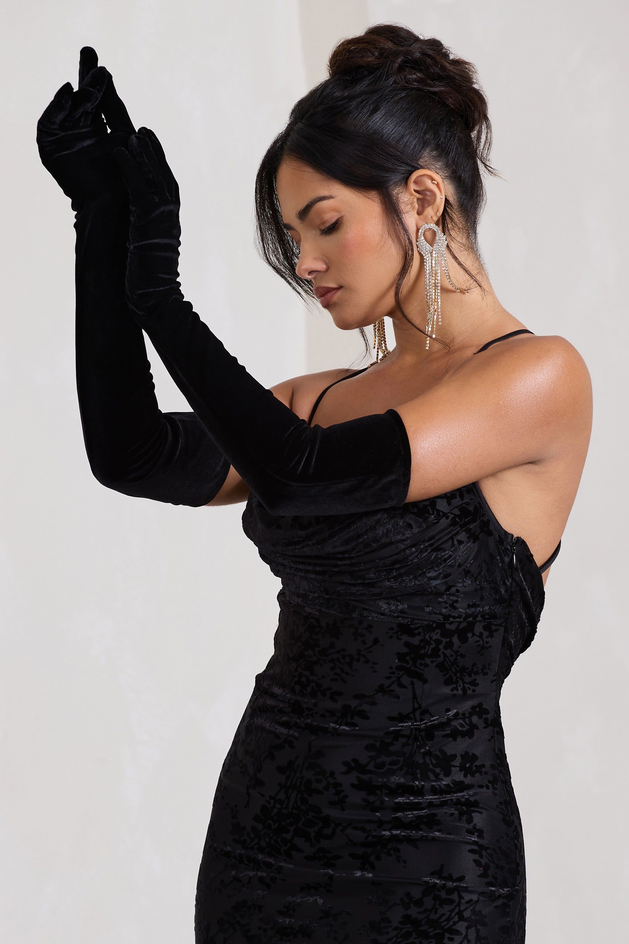 Hot Hands | Black Long Velvet Gloves sold by Club L London product image thumbnail 3