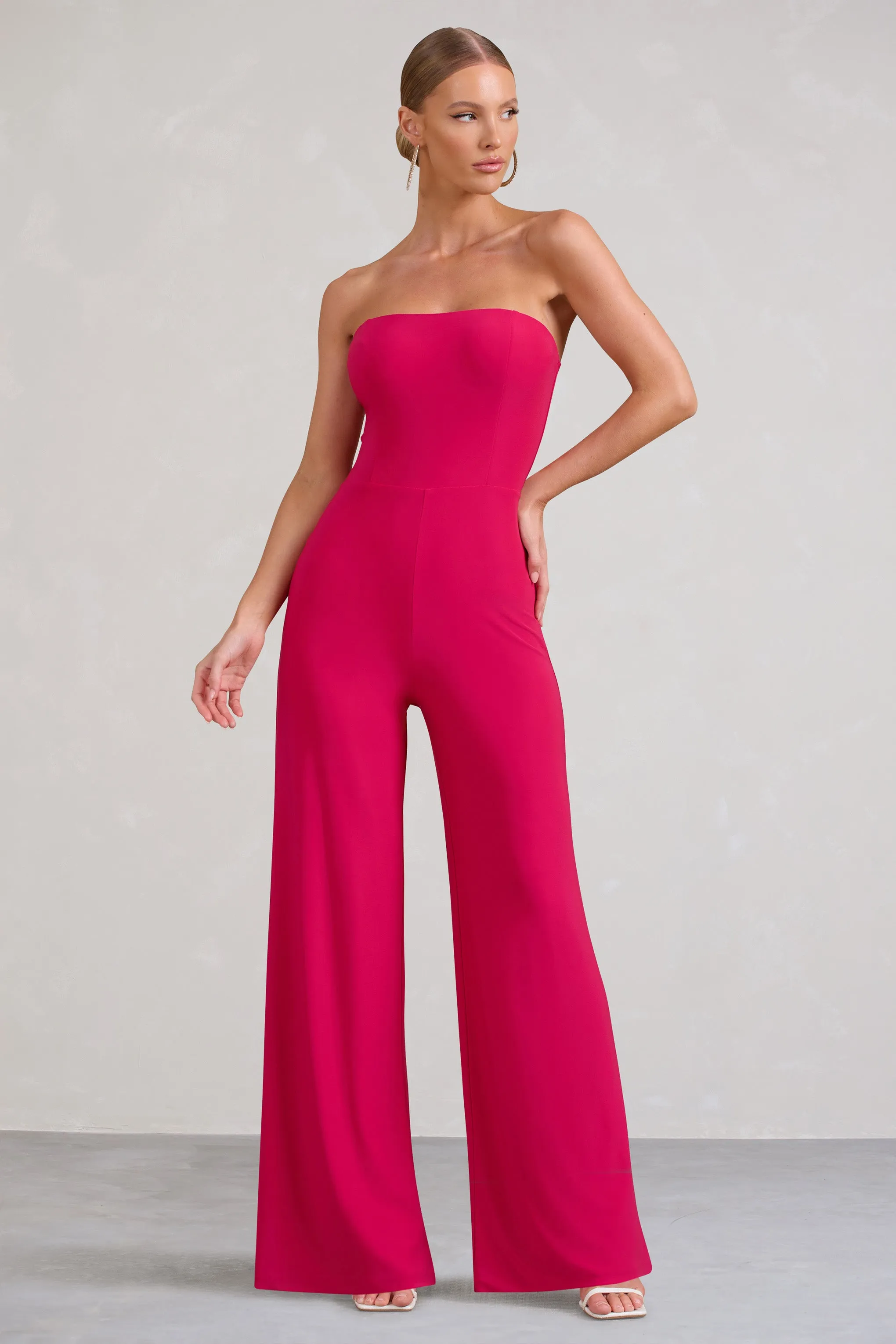 Darya | Hot Pink Bandeau Wide Leg Jumpsuit sold by Club L London product image thumbnail 4