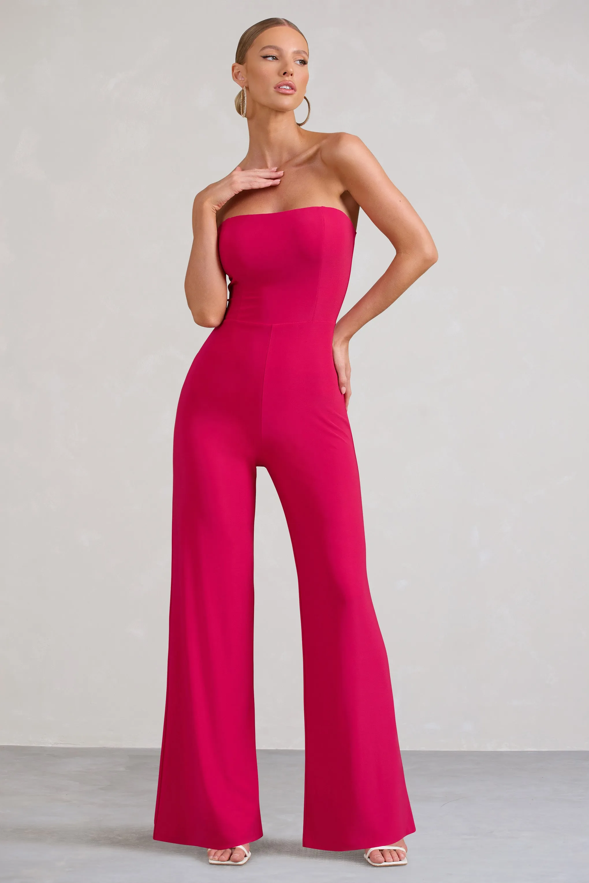 Darya | Hot Pink Bandeau Wide Leg Jumpsuit sold by Club L London
