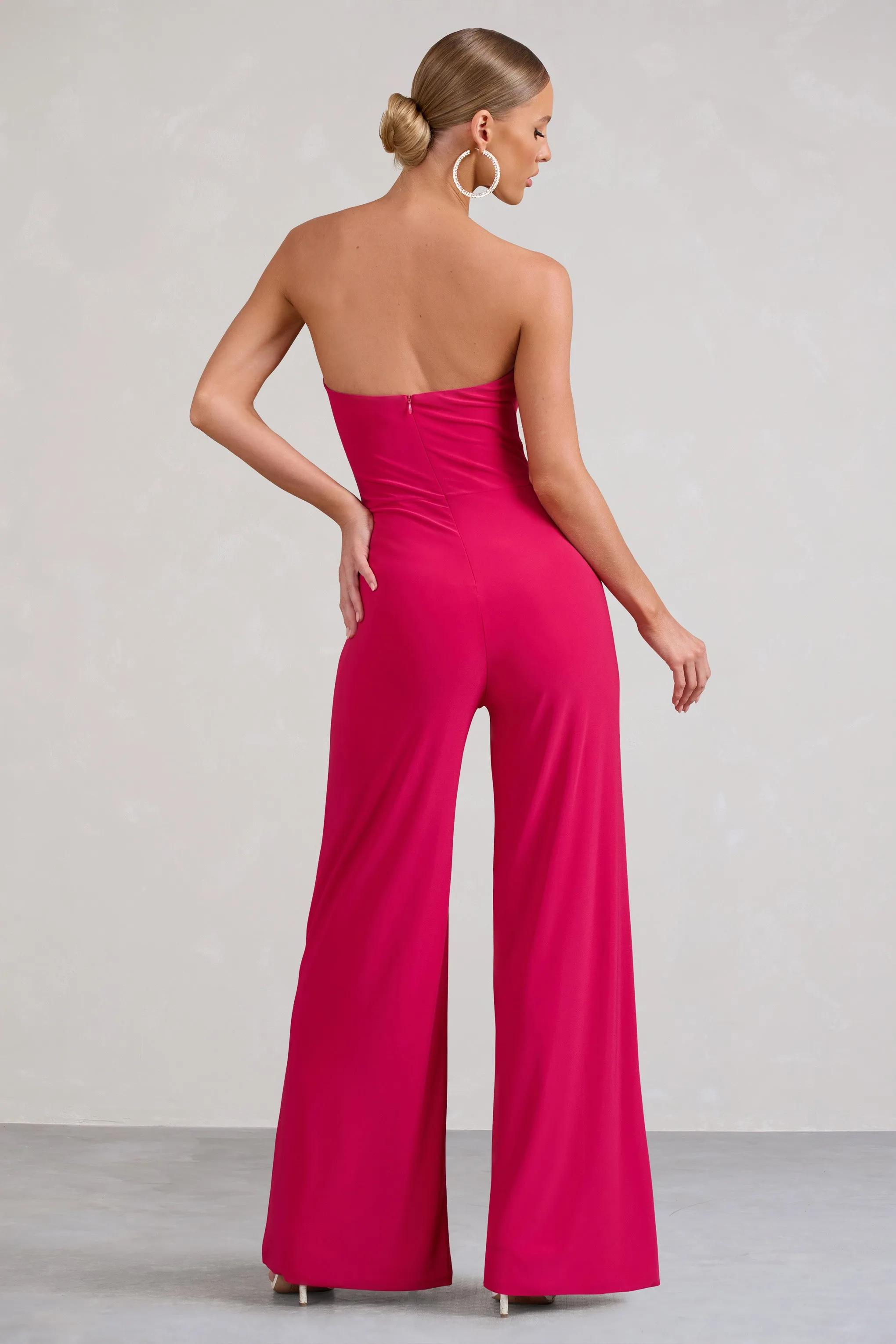 Darya | Hot Pink Bandeau Wide Leg Jumpsuit sold by Club L London product image thumbnail 2