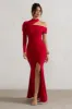 Tyla | Red Asymmetric High-Neck Split Maxi Dress sold by Club L London