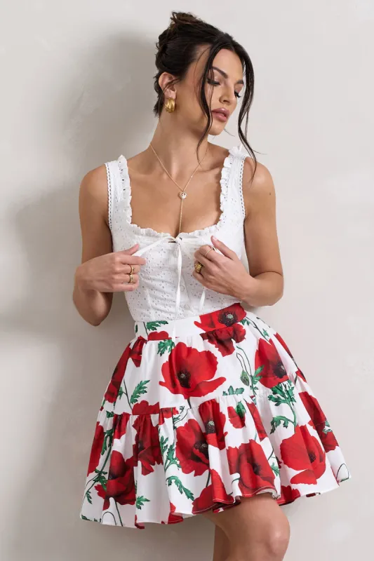 Lecce | White Broderie Buttoned Corset Style Top With Lace Detail sold by Club L London
