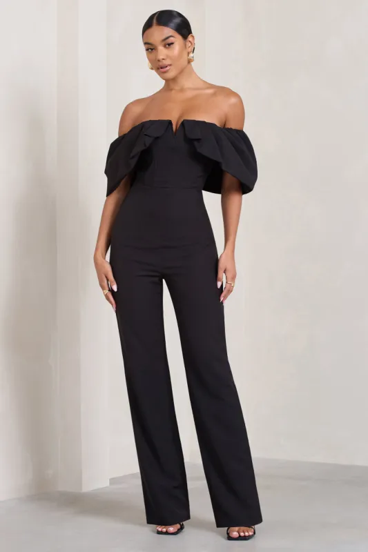 Time Will Tell | Black Off The Shoulder Wide Leg Jumpsuit sold by Club L London