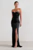 Coraline | Black Strapless Maxi Dress With Split sold by Club L London