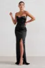 Coraline | Black Strapless Maxi Dress With Split sold by Club L London