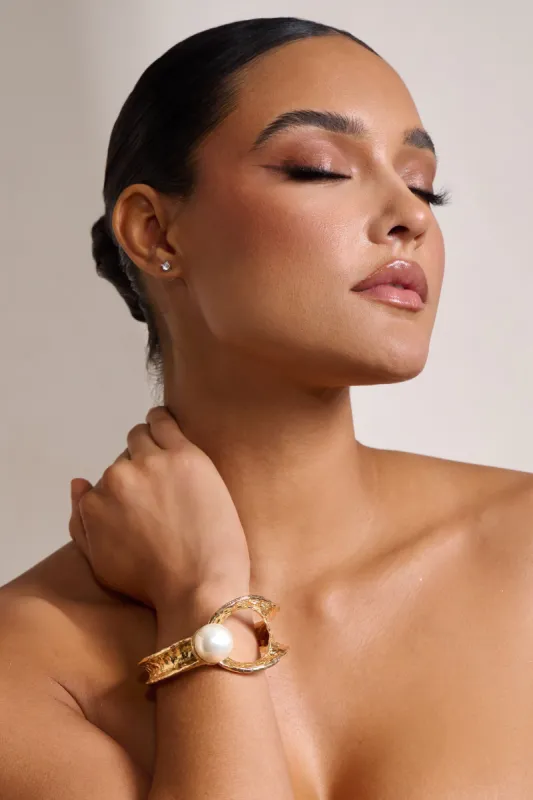 Goldie | Gold Pearl Statament Bangle sold by Club L London
