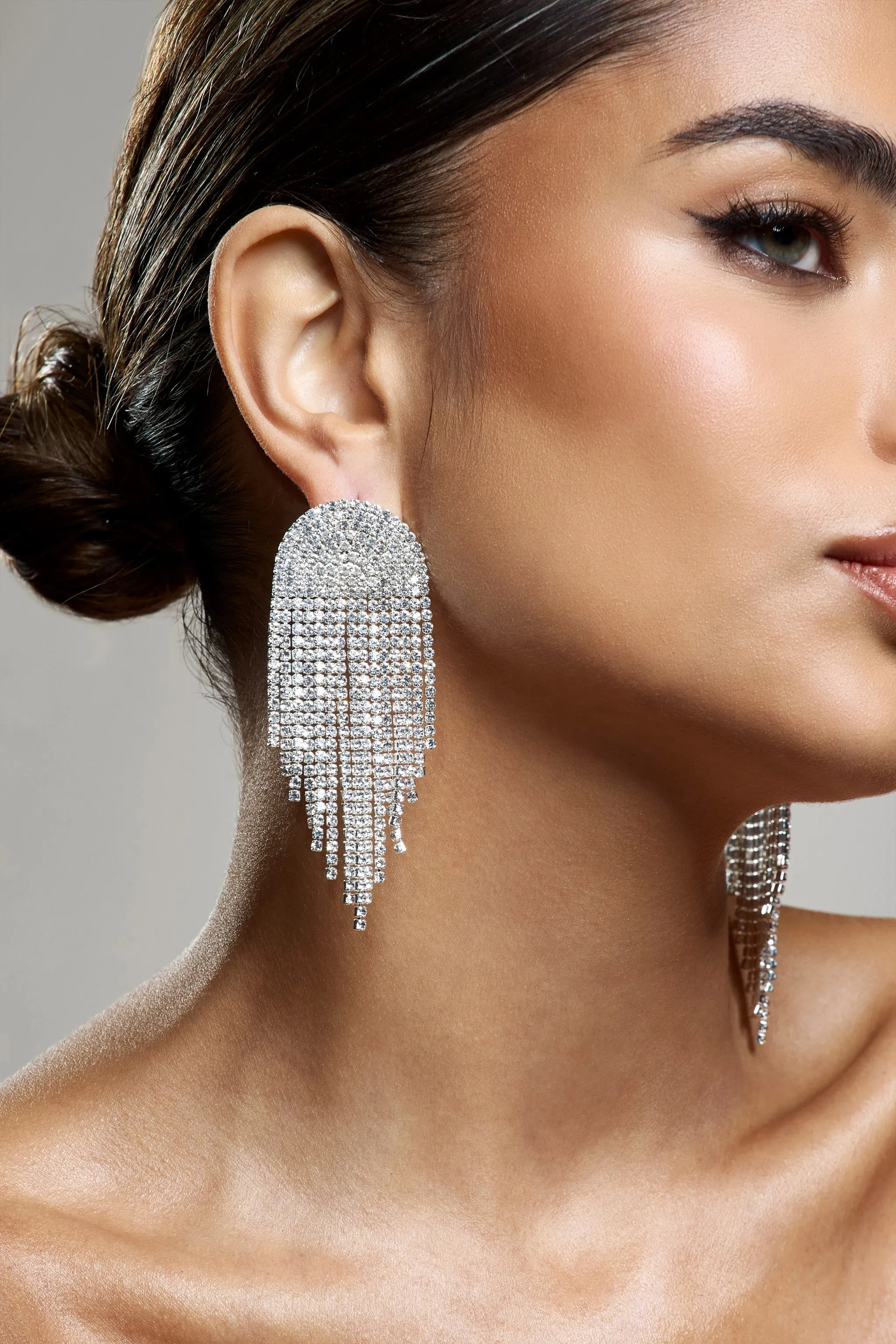Waterfall | Silver Diamante Tassel Earrings sold by Club L London product image thumbnail 4