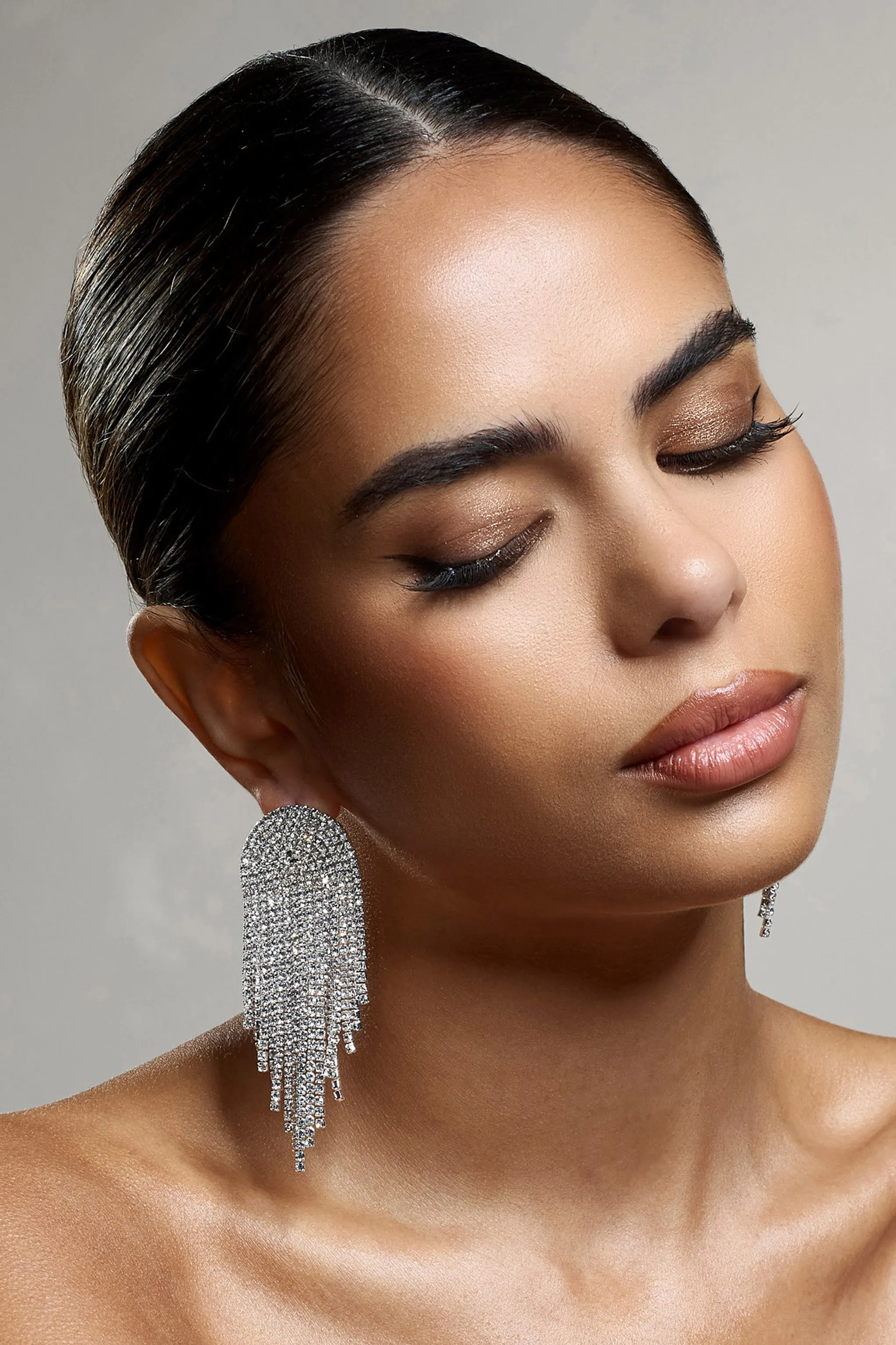 Waterfall | Silver Diamante Tassel Earrings sold by Club L London product image thumbnail 3
