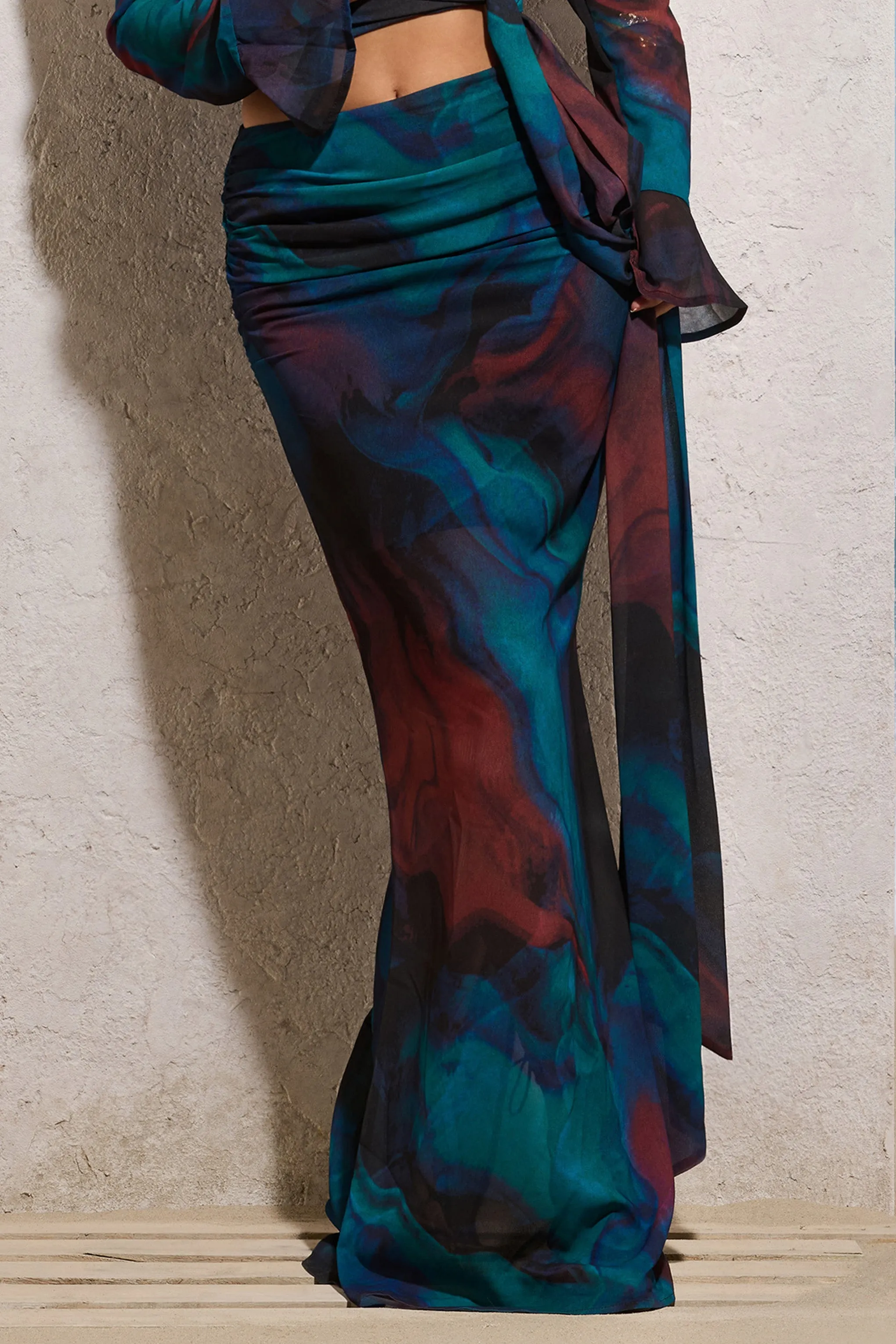 Out Of Bounds | Blue Print Chiffon Split Maxi Skirt sold by Club L London product image thumbnail 3