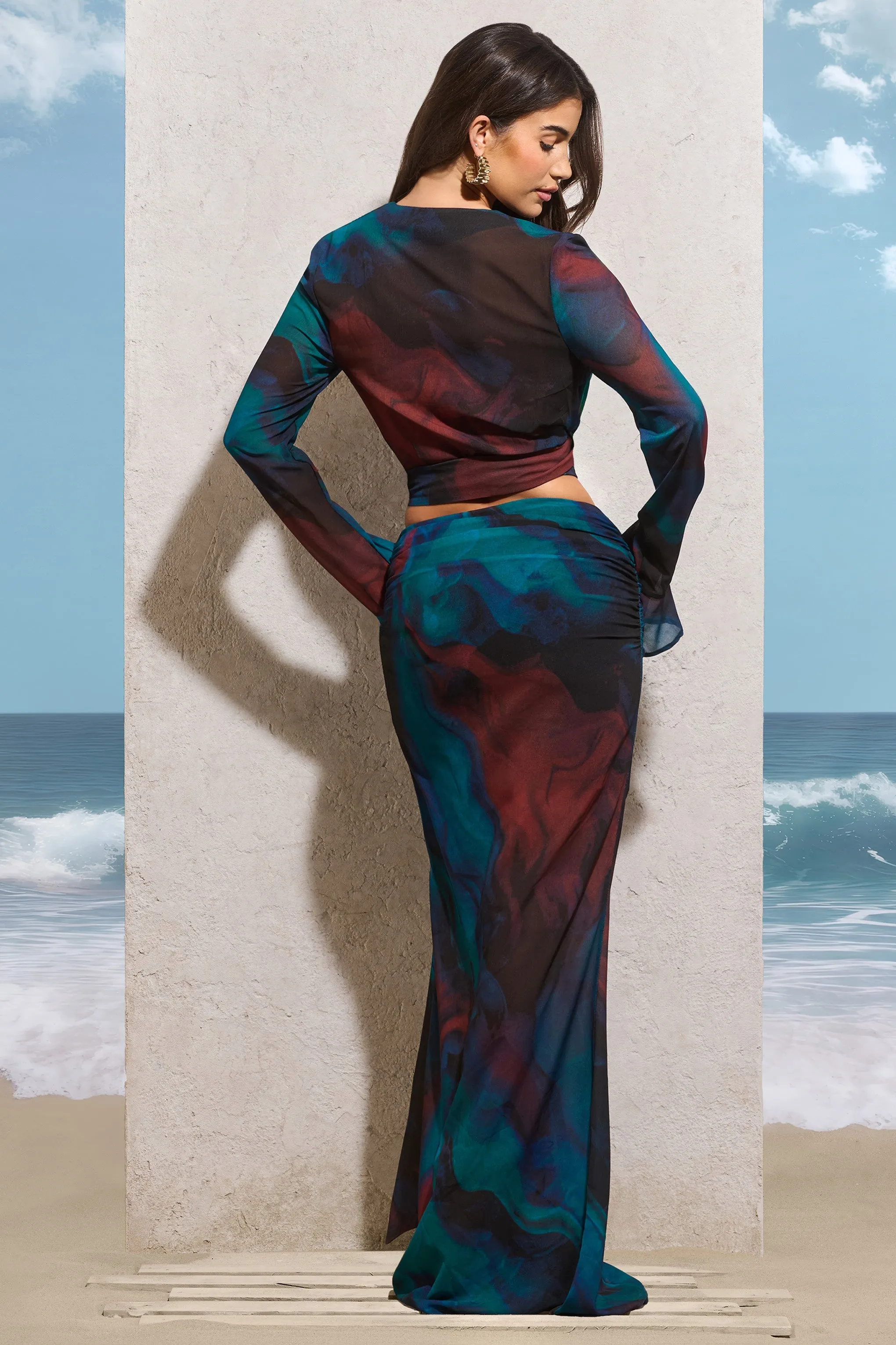 Out Of Bounds | Blue Print Chiffon Split Maxi Skirt sold by Club L London product image thumbnail 2