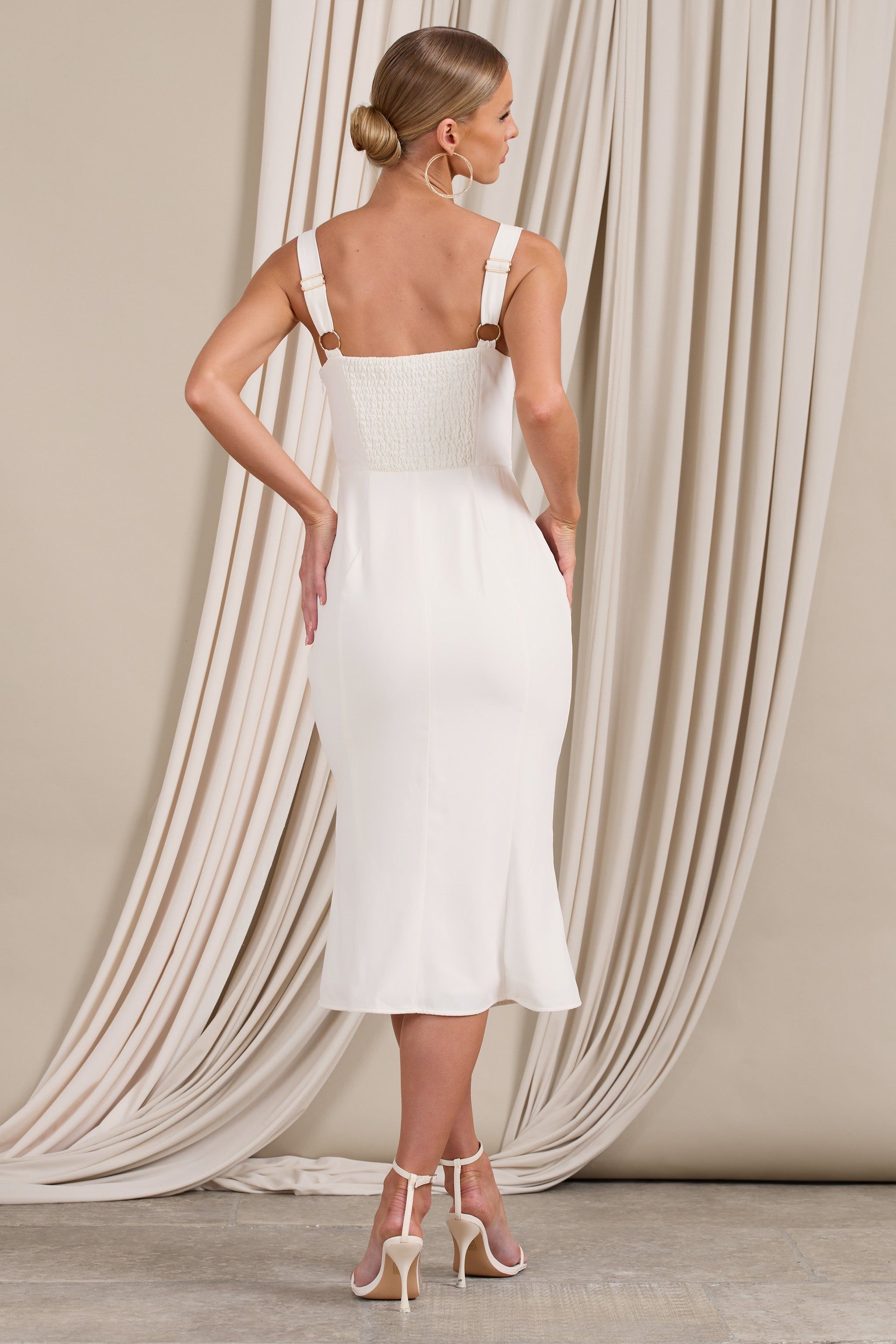 Corvina | White Strappy Laced Corset Split Midi Dress sold by Club L London product image thumbnail 3