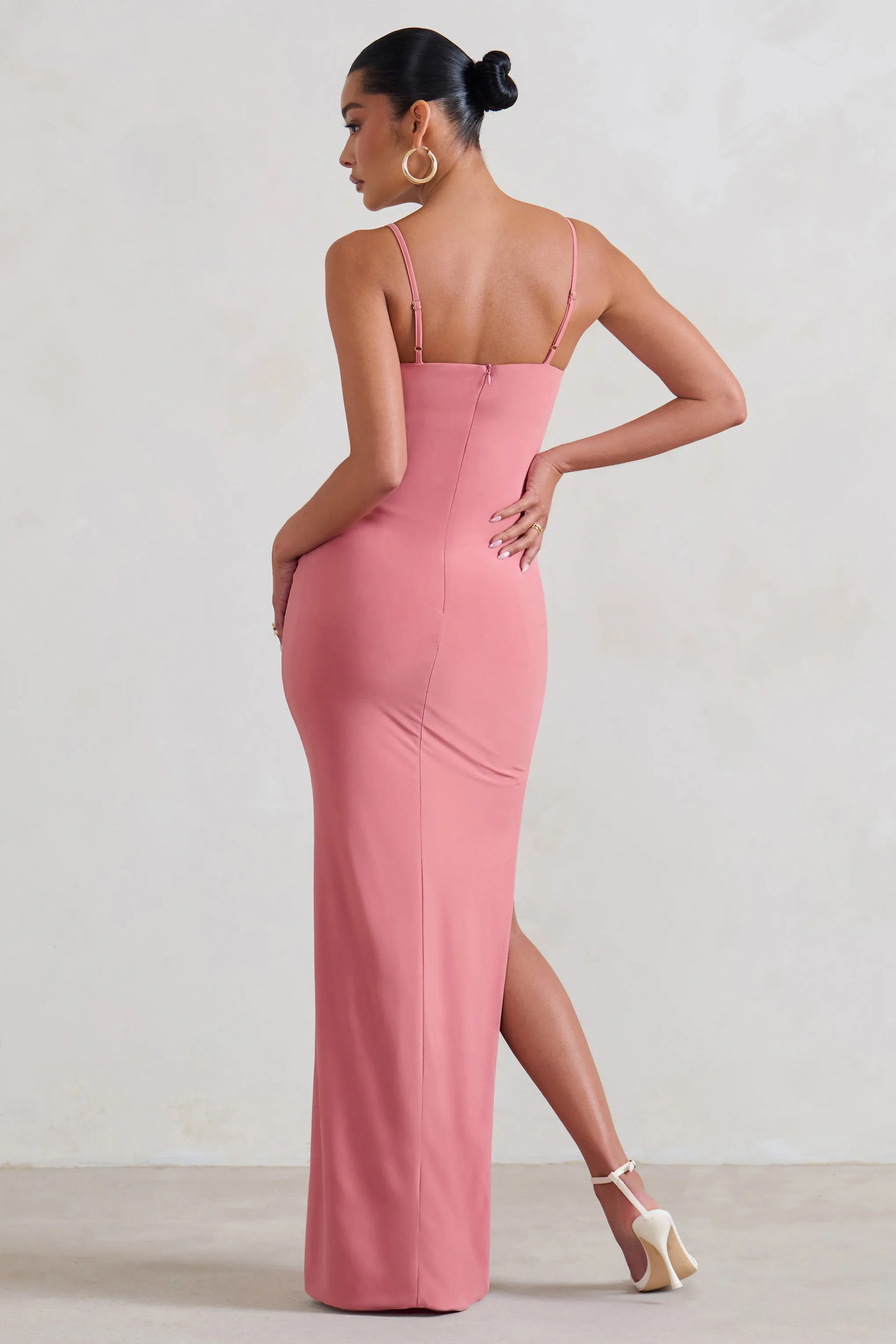 Aurelia | Pink Maternity Cami Maxi Dress With Split sold by Club L London product image thumbnail 2