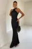 Unstoppable | Black Satin Cross Over Halterneck Maxi Dress sold by Club L London