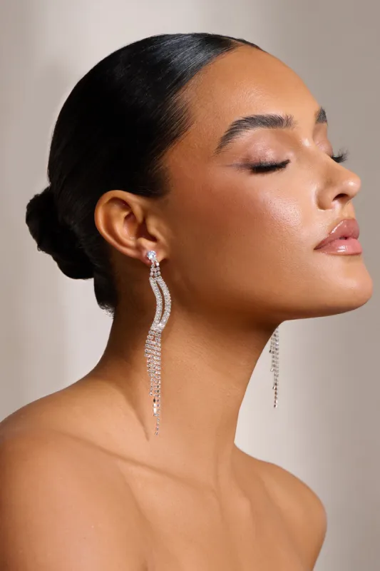 Larissa | Silver Diamante Tassel Drop Earrings sold by Club L London