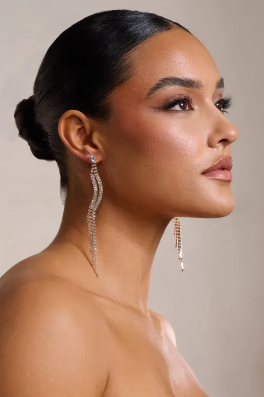 Larissa | Gold Diamante Tassel Drop Earrings sold by Club L London