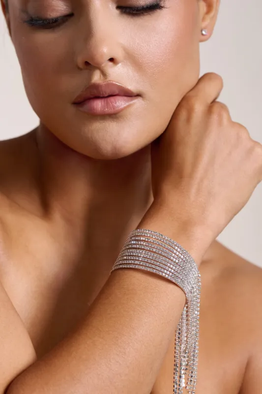 Penny | Silver Diamante Tassel Cuff Bracelet sold by Club L London