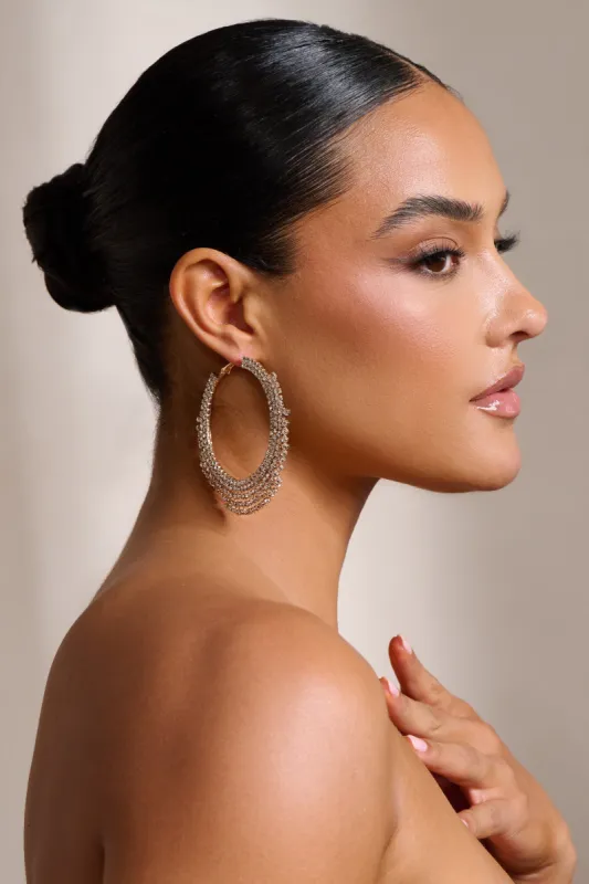 Shelley | Gold Diamante Hoop Earrings sold by Club L London