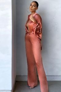No Limits | Coral Satin Wide Leg Trousers sold by Club L London