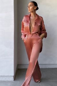 No Limits | Coral Satin Wide Leg Trousers sold by Club L London