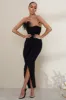 High Class | Black Bandeau Thigh Split Maxi Dress With Feather Trim sold by Club L London