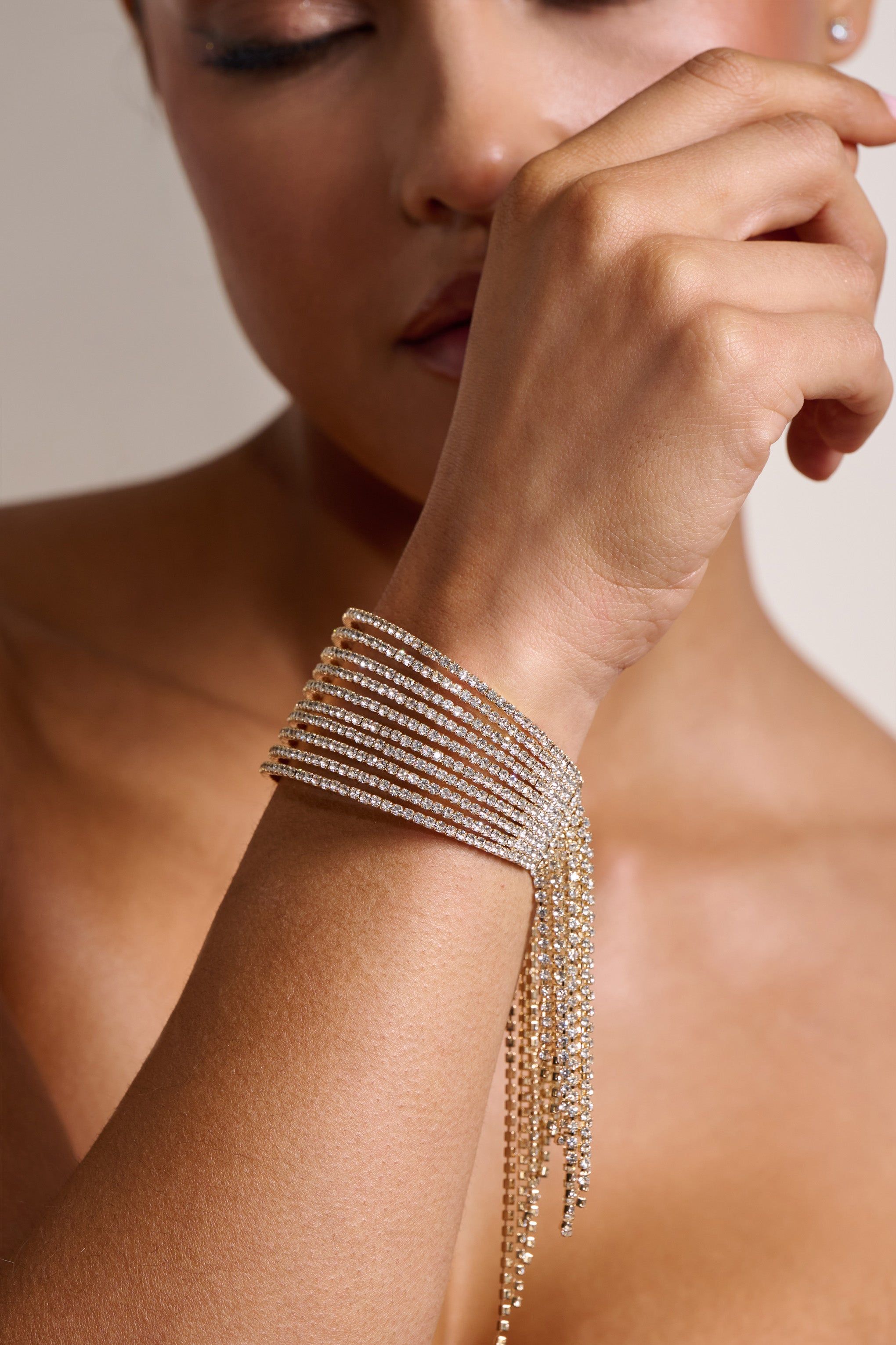 Penny | Gold Diamante Tassel Cuff Bracelet sold by Club L London product image thumbnail 2