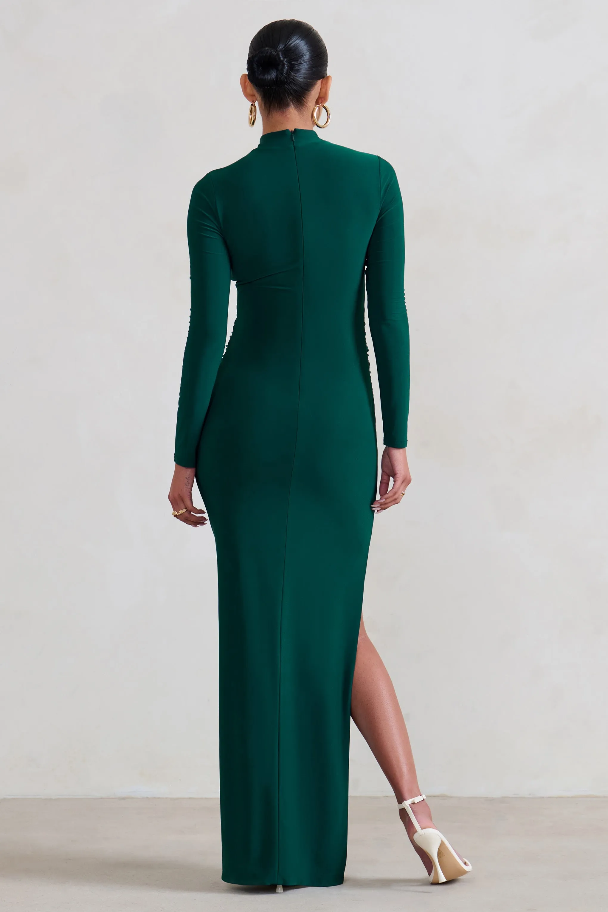 Alejandra | Green Maternity Long Sleeve High Neck Maxi Dress sold by Club L London product image thumbnail 2