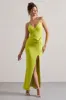 Domenica | Lime Green Halter-Neck Wrap Maxi Dress sold by Club L London